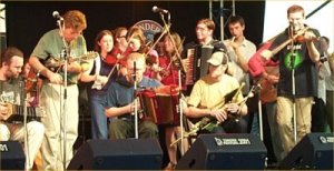 Tonder 'stage invasion' with Niall Vallely,Tim O'Brien, Christy, James O'Grady and Caoimhin